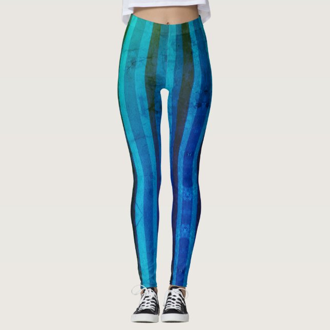 Blue Stripes Aqua Mod  Leggings (Front)