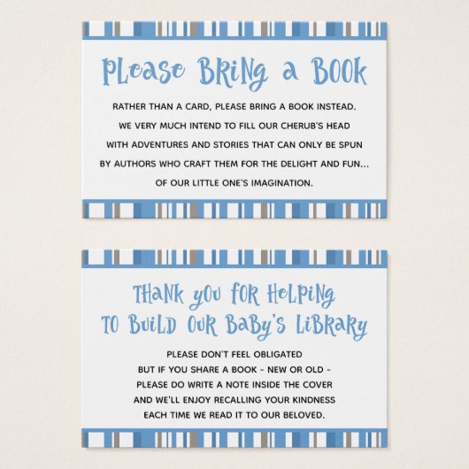 Blue Stripes Baby Boy Shower Book Request Card (Front & Back)