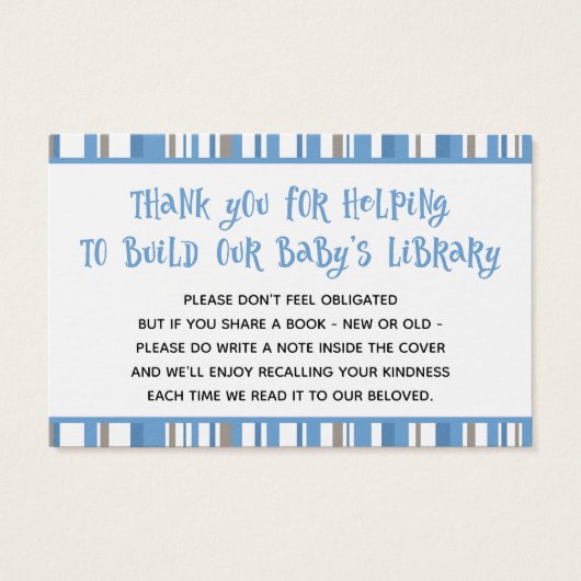 Blue Stripes Baby Boy Shower Book Request Card (Back)