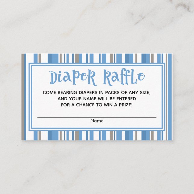 Blue Stripes Baby Boy Shower Diaper Raffle Tickets Enclosure Card (Front)