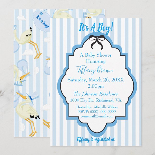 Blue Stripes Baby Boy Shower Invitation (Front/Back)