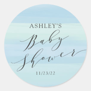 Blue Stripes Baby Shower Classic Round Sticker