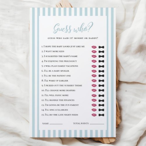 Blue Stripes Baby Shower Guess Who Game