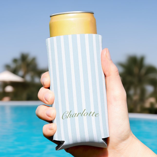 Blue Stripes Bachelorette Party  Seltzer Can Cooler (Creator Uploaded)