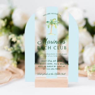Blue Stripes Beach Bach Club Bridal Shower Arch Acrylic Invitations