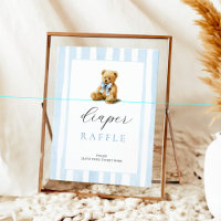 Blue Stripes Bear Baby Shower Diaper Raffle