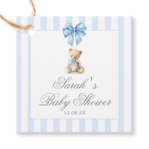 Blue Stripes Bear Baby Shower Favor Tags