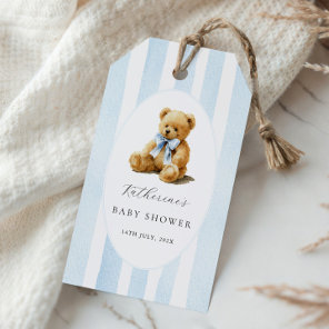 Blue Stripes Bear Baby Shower  Gift Tags