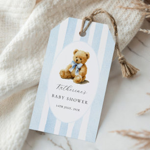 Blue Stripes Bear Baby Shower  Gift Tags