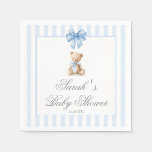 Blue Stripes Bear Baby Shower Napkins