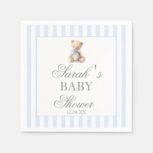 Blue Stripes Bear Baby Shower Napkins