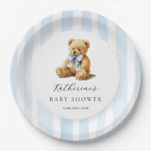 Blue Stripes Bear Baby Shower  Paper Plates