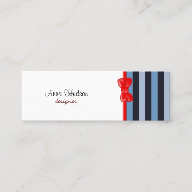 Blue Stripes, Black Stripes, Striped Pattern Mini Business Card (Front)