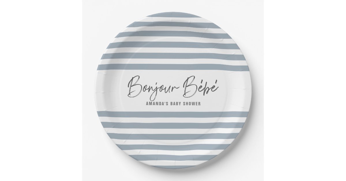 Blue Stripes Bonjour Bebe Paper Plate Zazzle Com Blue Stripes Bonjour Bebe Paper Plate Zazzle Com