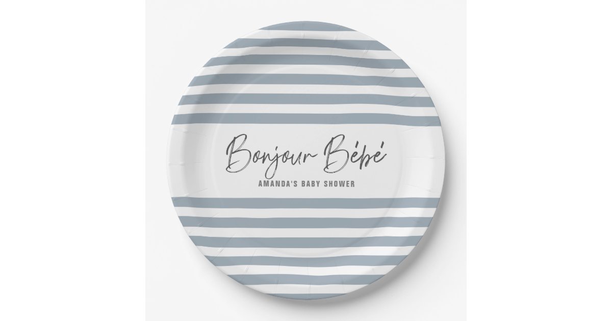 Blue Stripes Bonjour Bebe Paper Plate Zazzle Com