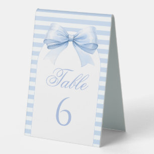 Blue Stripes Bow Baby Boy Shower Table Numbers Tent