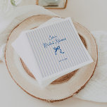 Blue Stripes Bow Bridal Shower Napkins<br><div class="desc">Quirky and whimsical bridal shower napkins featuring a beautiful hand-drawn bow in a fun and playful style with a soft blue vertically striped background. The casual,  handwritten font perfectly captures the excitement and joy of the occasion.</div>