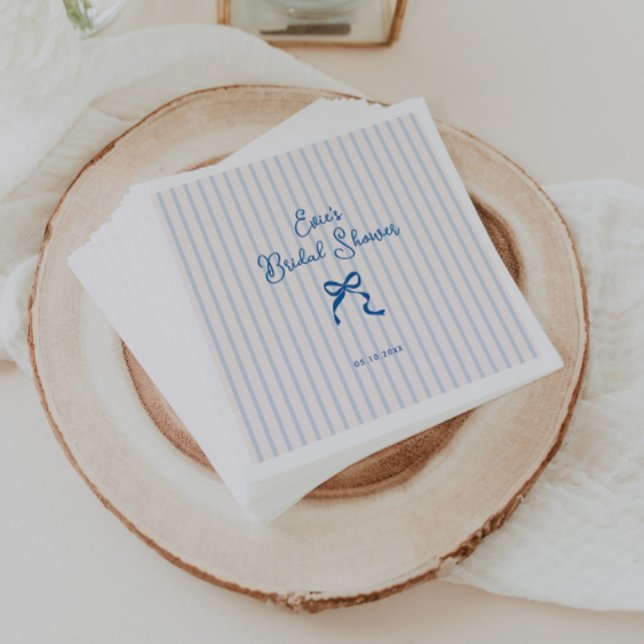 Blue Stripes Bow Bridal Shower Napkins (Creator Uploaded)