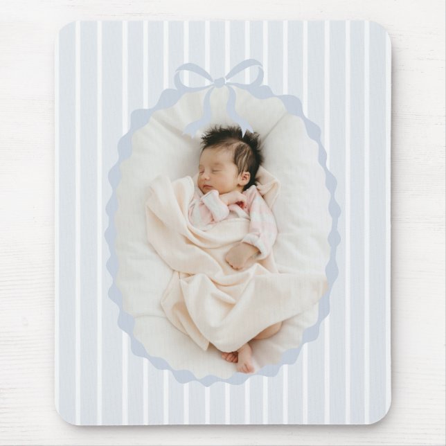 Blue Stripes Bow Frame Custom Photo Mousepad (Front)