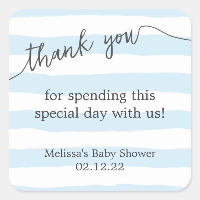 Blue Stripes boy baby shower favor sticker (Front)