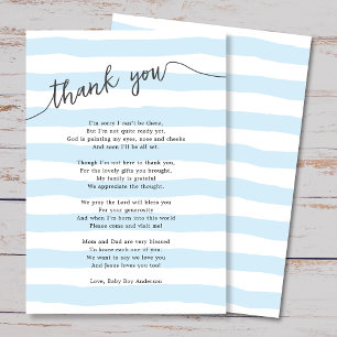 Blue Stripes Boy Baby Shower Poem Thank You Card