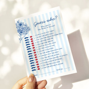 Blue Stripes Bridal Shower Guess Who Game Note Card