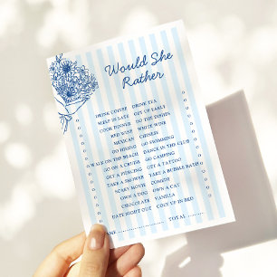 Blue Stripes Bridal Shower Would She Rather Game Note Card