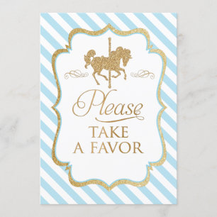 Blue Stripes Carousel Favor Sign Invitation
