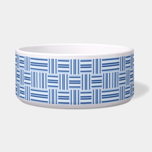 blue stripes cat food bowl (Front)