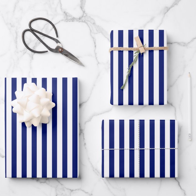 Blue stripes classic navy modern fresh wrapping paper sheets (Front)