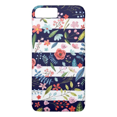 Blue Stripes  Colorful Botanical Flowers Pattern iPhone 8 Plus7 Plus Case