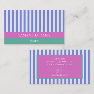 Blue Stripes Colorful Pink Green Business Card
