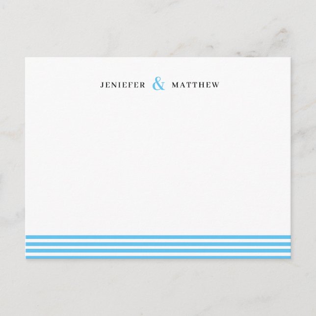 Blue Stripes Couples Personalized Statione Postcard (Front)