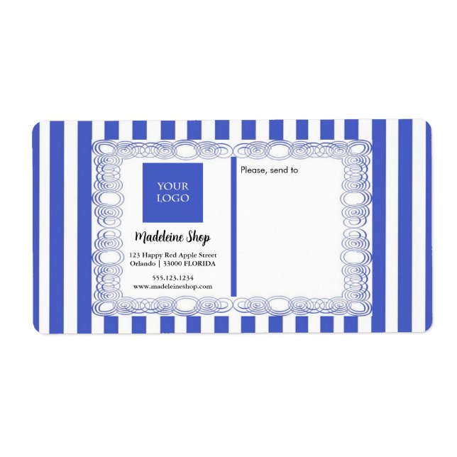 Blue Stripes & Curly Frame & Logo Label (Front)