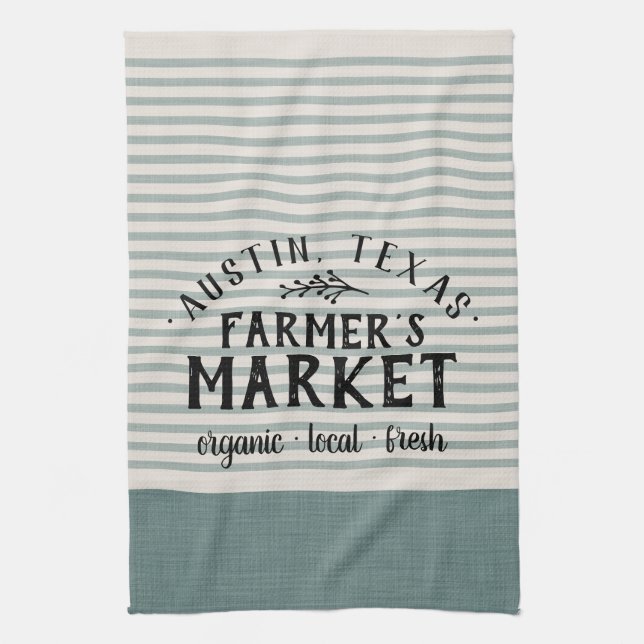 Blue Stripes Custom Farmer's Market | Farmhouse Kitchen Towel (Vertical)