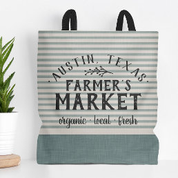Blue Stripes Custom Farmer&#39;s Market Tote Bag