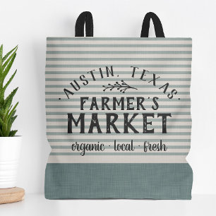 Blue Stripes Custom Farmer's Market Tote Bag