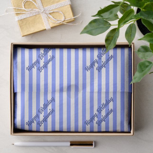 Blue stripes Custom Text Tissue Paper (Gift)