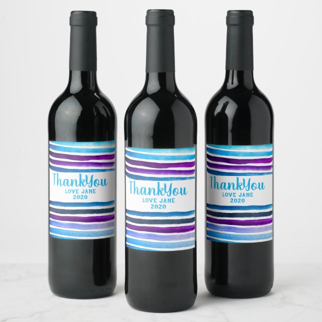 Blue stripes cute watercolor wine label (Bottles)