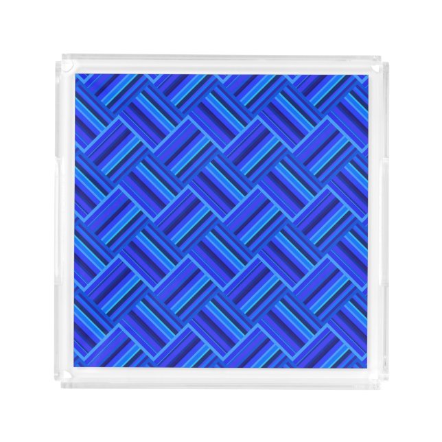 Blue stripes diagonal weave pattern acrylic tray (Front)