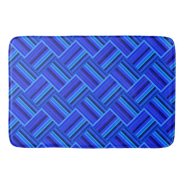 Blue stripes diagonal weave pattern bathroom mat (Front)
