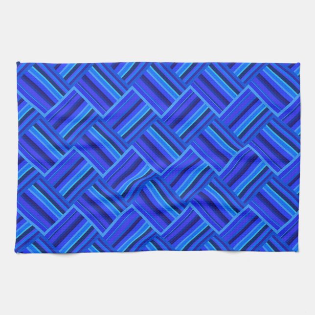 Blue stripes diagonal weave pattern kitchen towel (Horizontal)