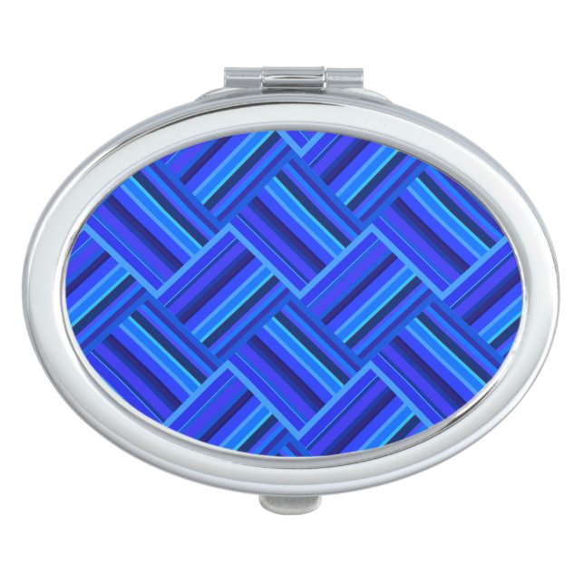 Blue stripes diagonal weave pattern mirror for makeup (Front)