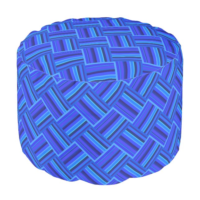 Blue stripes diagonal weave pattern pouf (Angled Front)