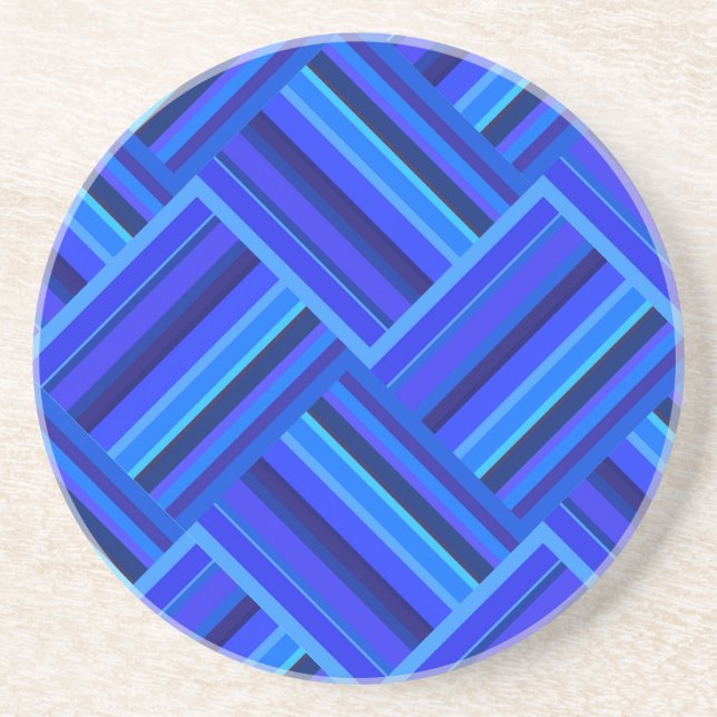 Blue stripes diagonal weave pattern sandstone coaster (Front)