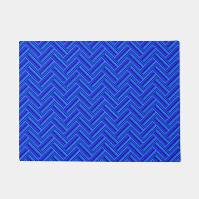 Blue stripes double weave pattern doormat (Front)