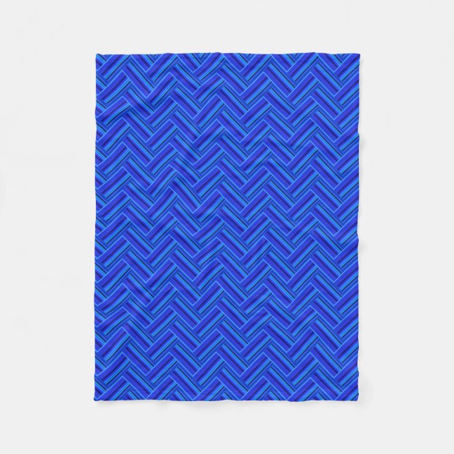 Blue stripes double weave pattern fleece blanket (Front)