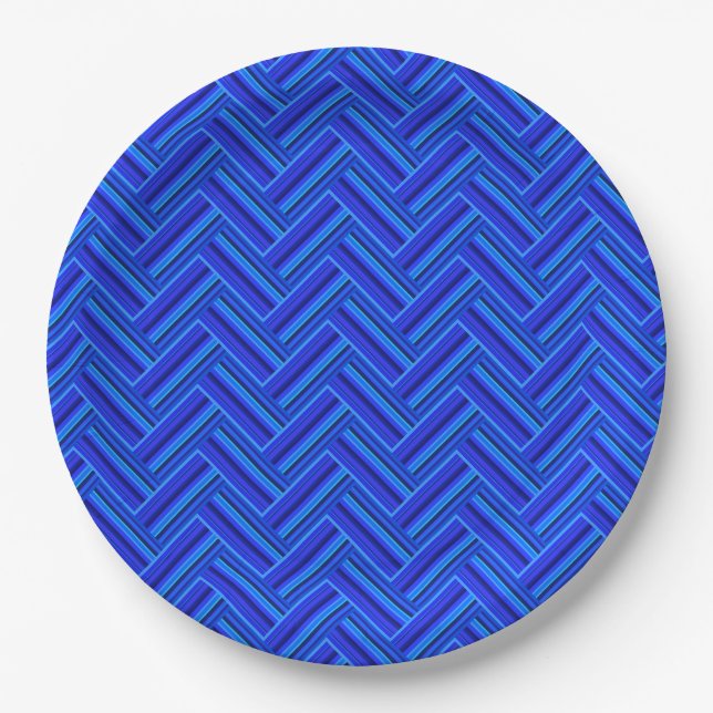 Blue stripes double weave pattern paper plates (Front)
