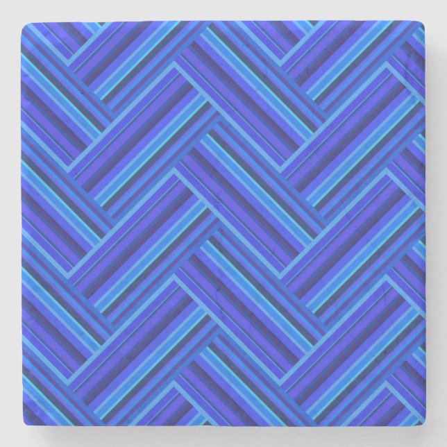 Blue stripes double weave pattern stone coaster (Front)