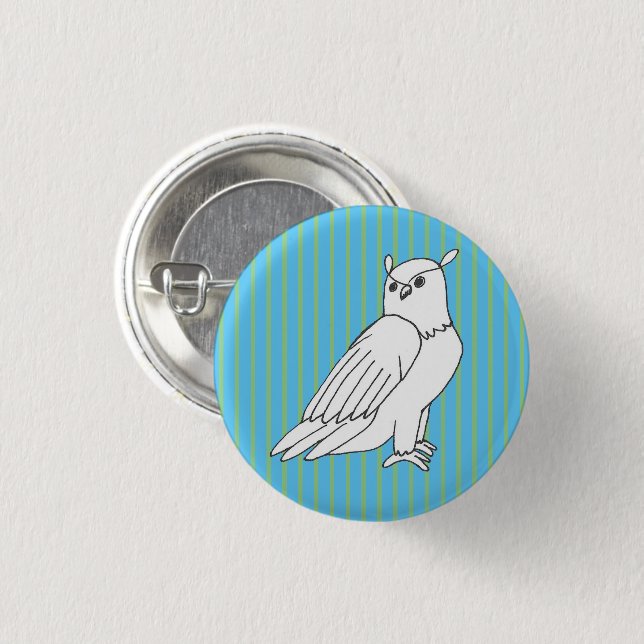 Blue Stripes Eagle Owl Button (Front & Back)